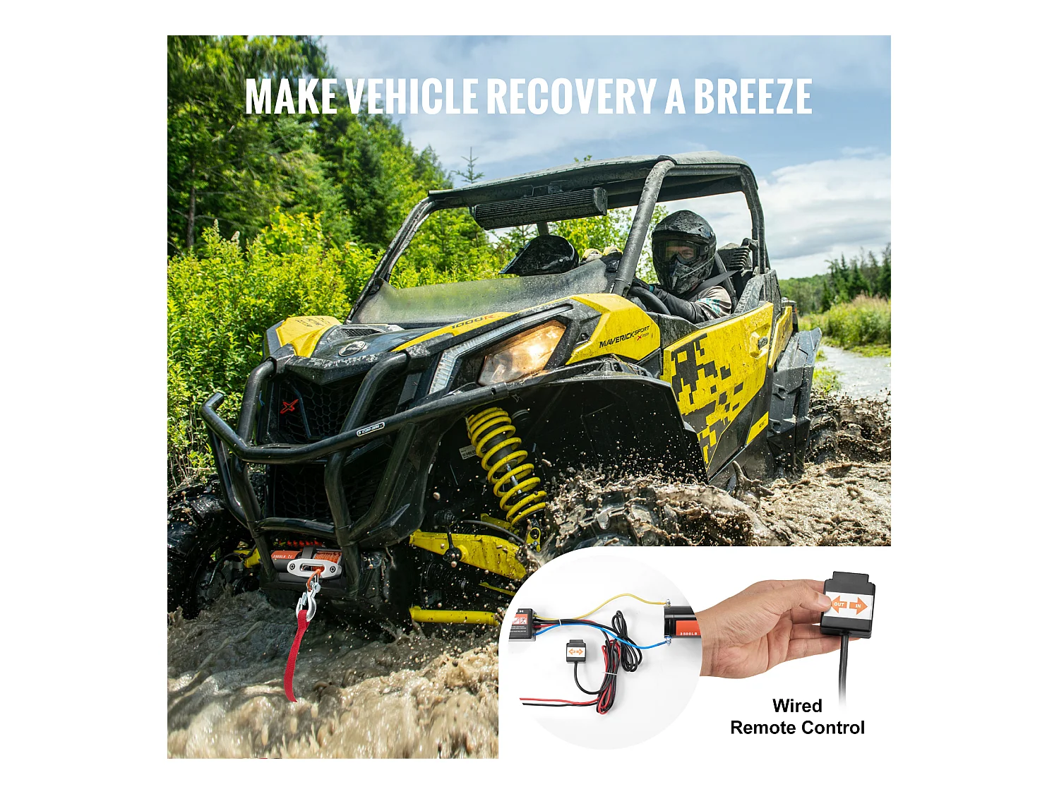 Elektrische Winde SucceBuy 1588 kg, ATV/UTV, Synthetisches Seil, Wasserdicht, Kabelgebundene Steuerung