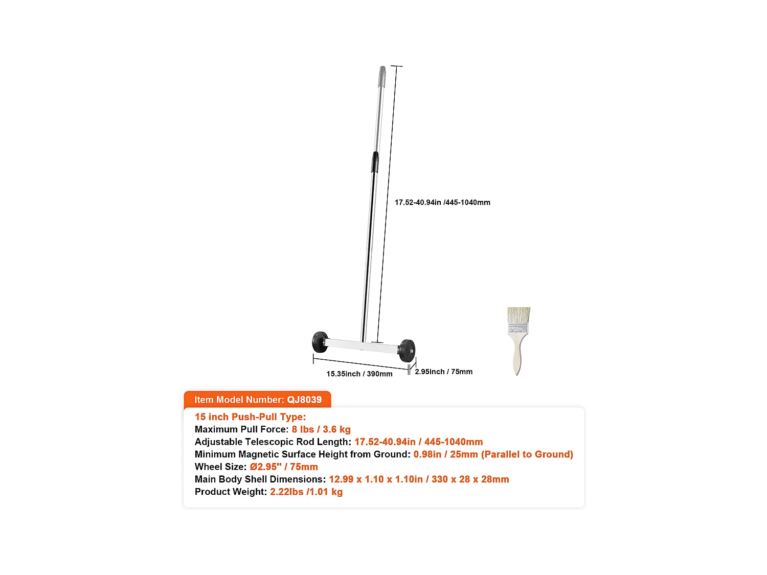 Magnetkehrmaschine, SucceBuy 38 cm Magnetkehrmaschine mit Rädern, 4 kg Kapazität, verstellbarer Griff
