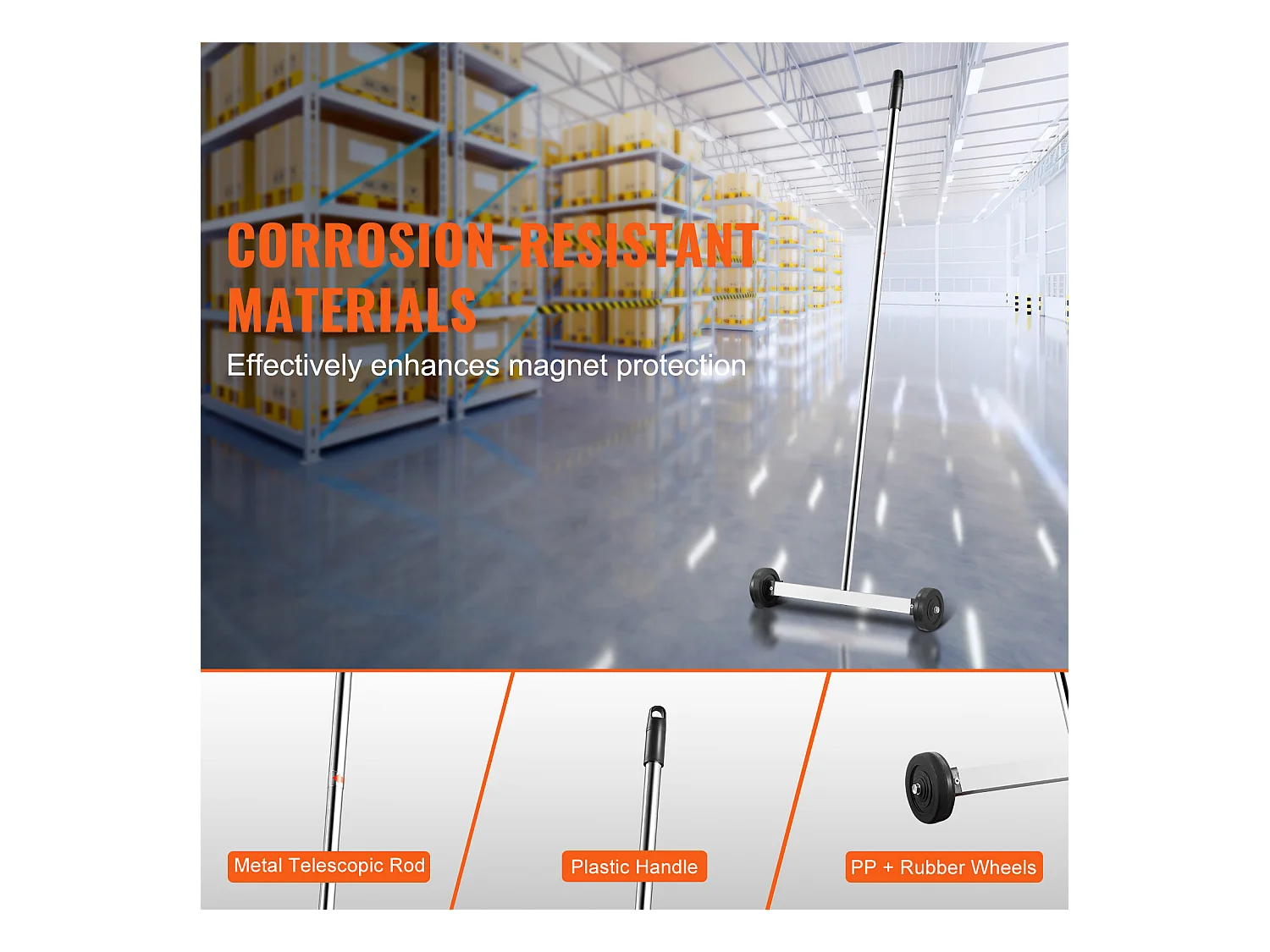 Magnetkehrmaschine, SucceBuy 38 cm Magnetkehrmaschine mit Rädern, 4 kg Kapazität, verstellbarer Griff