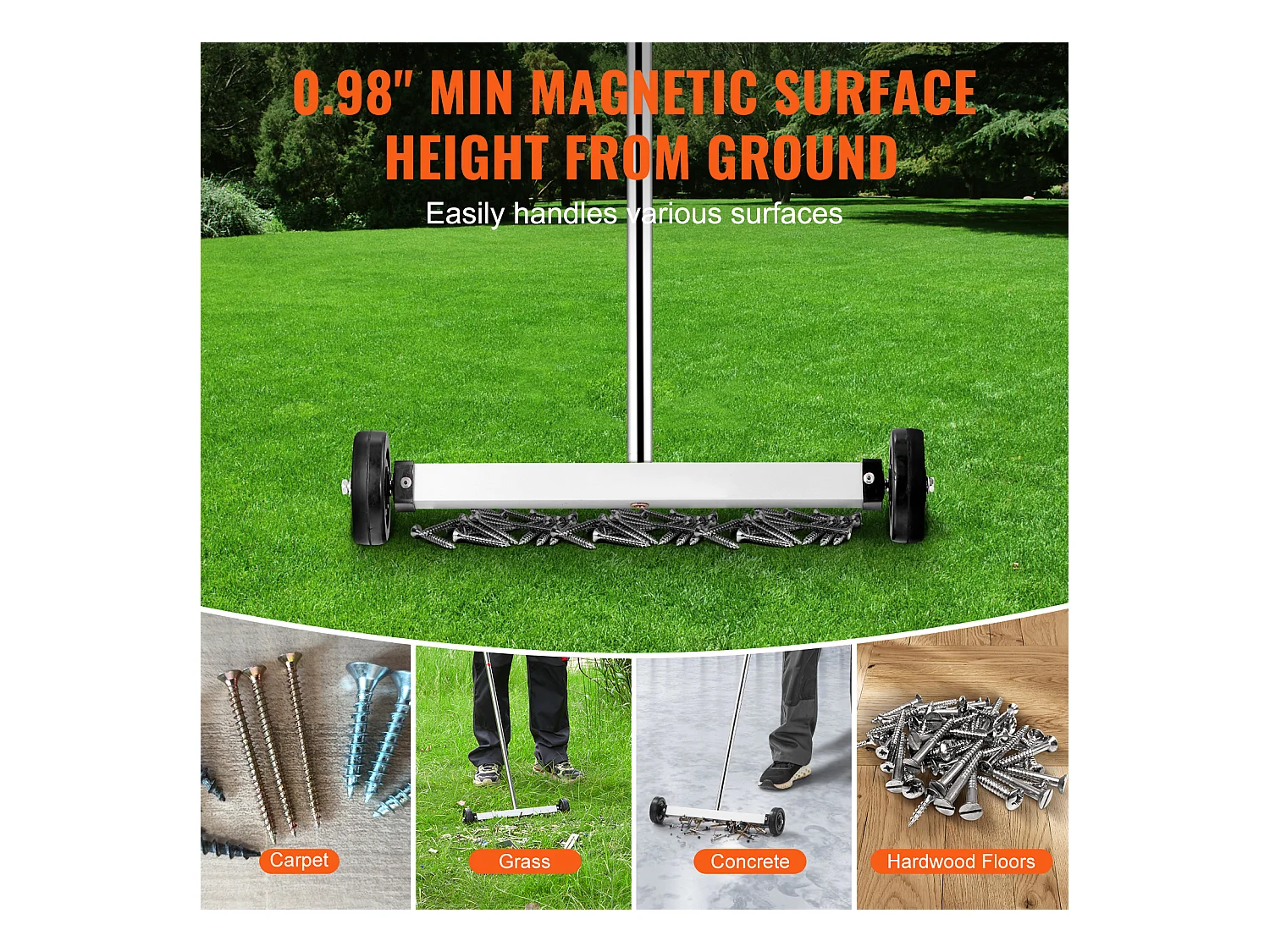 Magnetkehrmaschine, SucceBuy 38 cm Magnetkehrmaschine mit Rädern, 4 kg Kapazität, verstellbarer Griff
