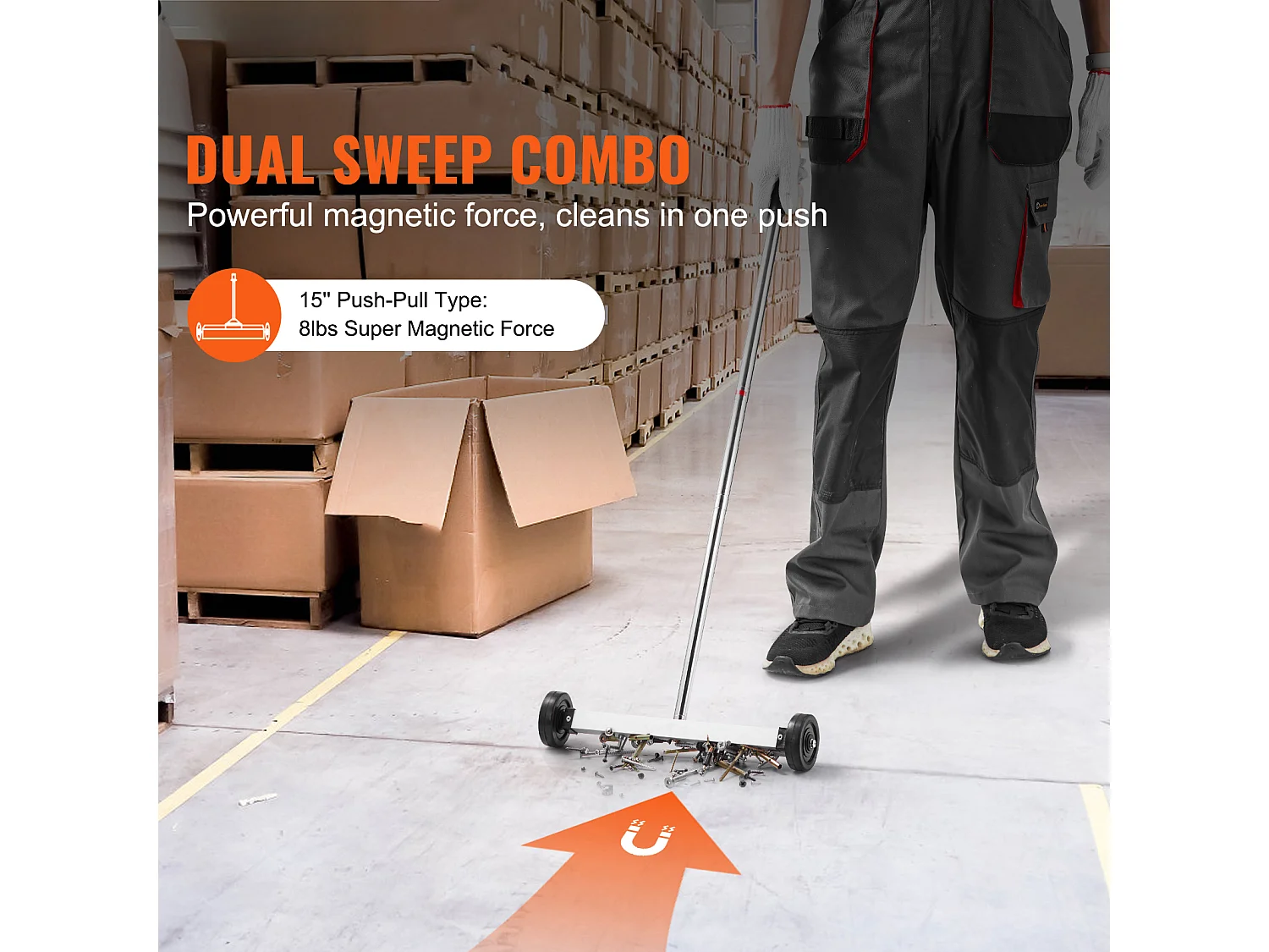 Balayeuse Magnétique, SucceBuy Balai Magnétique de 38 cm avec Roues, Capacité de 4 kg, Poignée Réglable