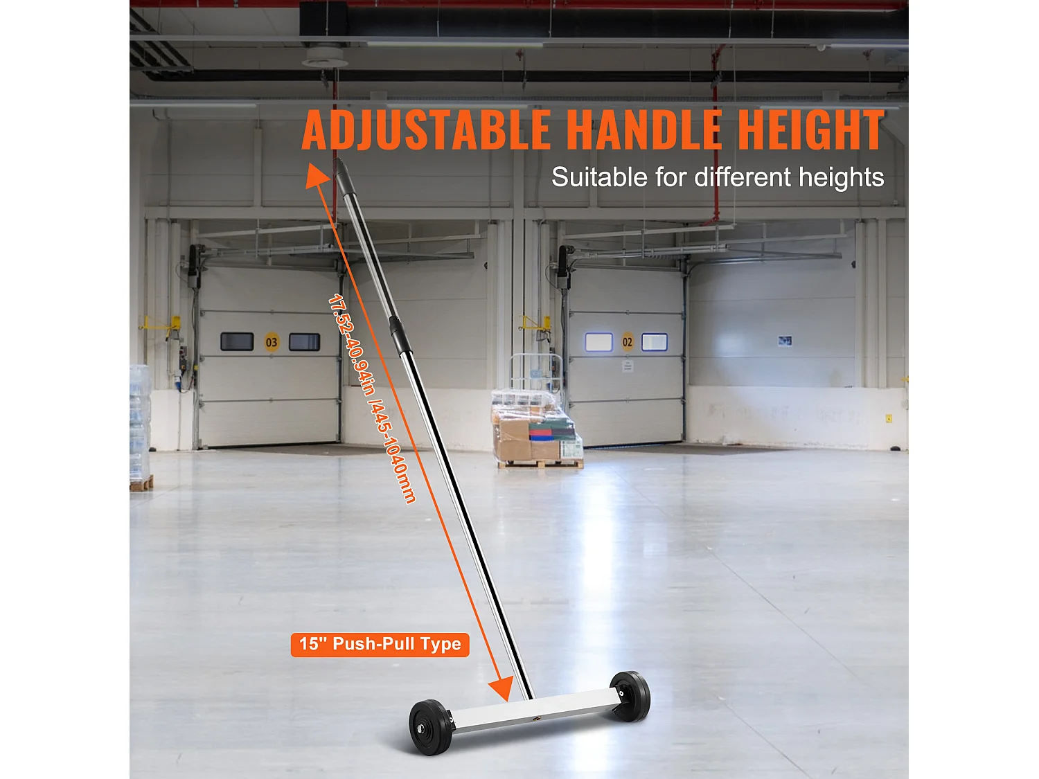 Balayeuse Magnétique, SucceBuy Balai Magnétique de 38 cm avec Roues, Capacité de 4 kg, Poignée Réglable