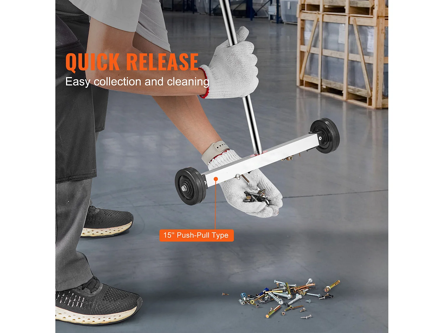 Balayeuse Magnétique, SucceBuy Balai Magnétique de 38 cm avec Roues, Capacité de 4 kg, Poignée Réglable