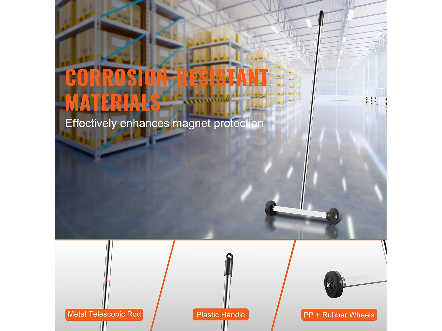 Balayeuse Magnétique, SucceBuy Balai Magnétique de 38 cm avec Roues, Capacité de 4 kg, Poignée Réglable