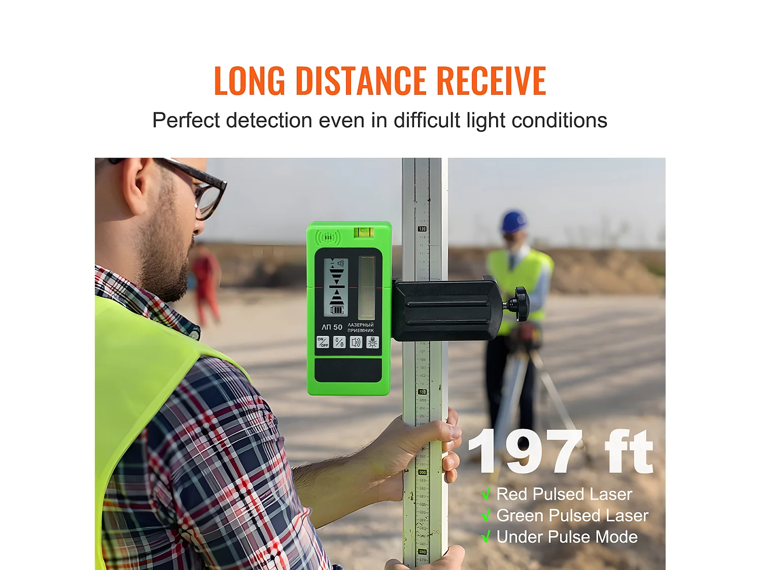 Récepteur Laser SucceBuy, Portée de 60,05 m, Pince Laser Verte et Rouge, Affichage Double LCD Niveau à Bulle Intégré