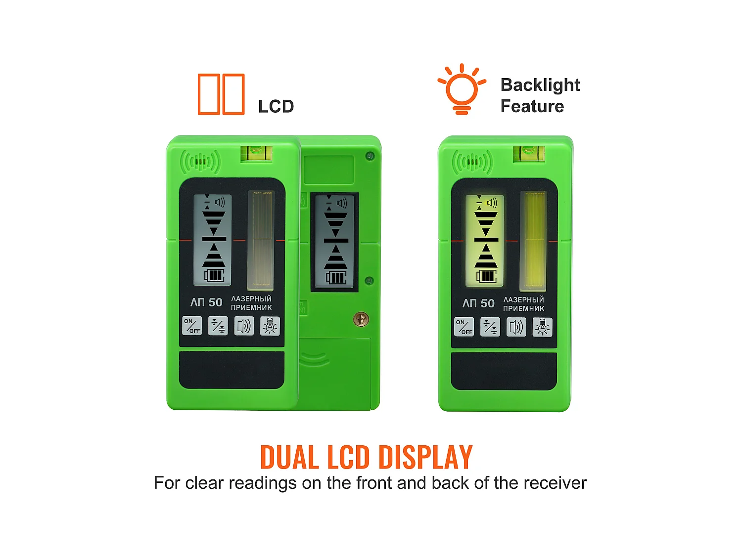 Récepteur Laser SucceBuy, Portée de 60,05 m, Pince Laser Verte et Rouge, Affichage Double LCD Niveau à Bulle Intégré