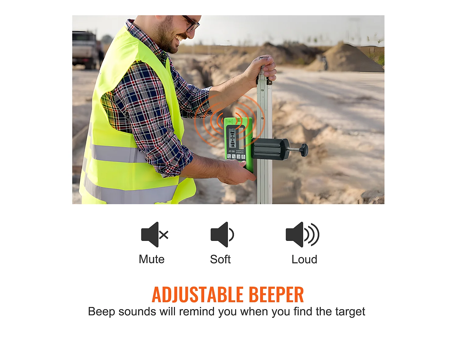 Récepteur Laser SucceBuy, Portée de 60,05 m, Pince Laser Verte et Rouge, Affichage Double LCD Niveau à Bulle Intégré