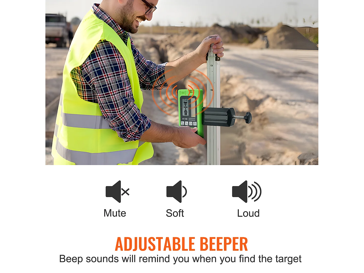 Récepteur Laser SucceBuy, Portée de 60,05 m, Pince Laser Verte et Rouge, Affichage Double LCD Niveau à Bulle Intégré