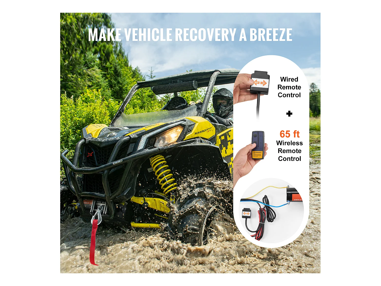 Treuil Électrique SucceBuy 1814 kg, 12 V CC, pour VTT/UTV, avec Câble en Acier à 7 Brins 0,5 x 1188,7 cm, Étanchéité IP55