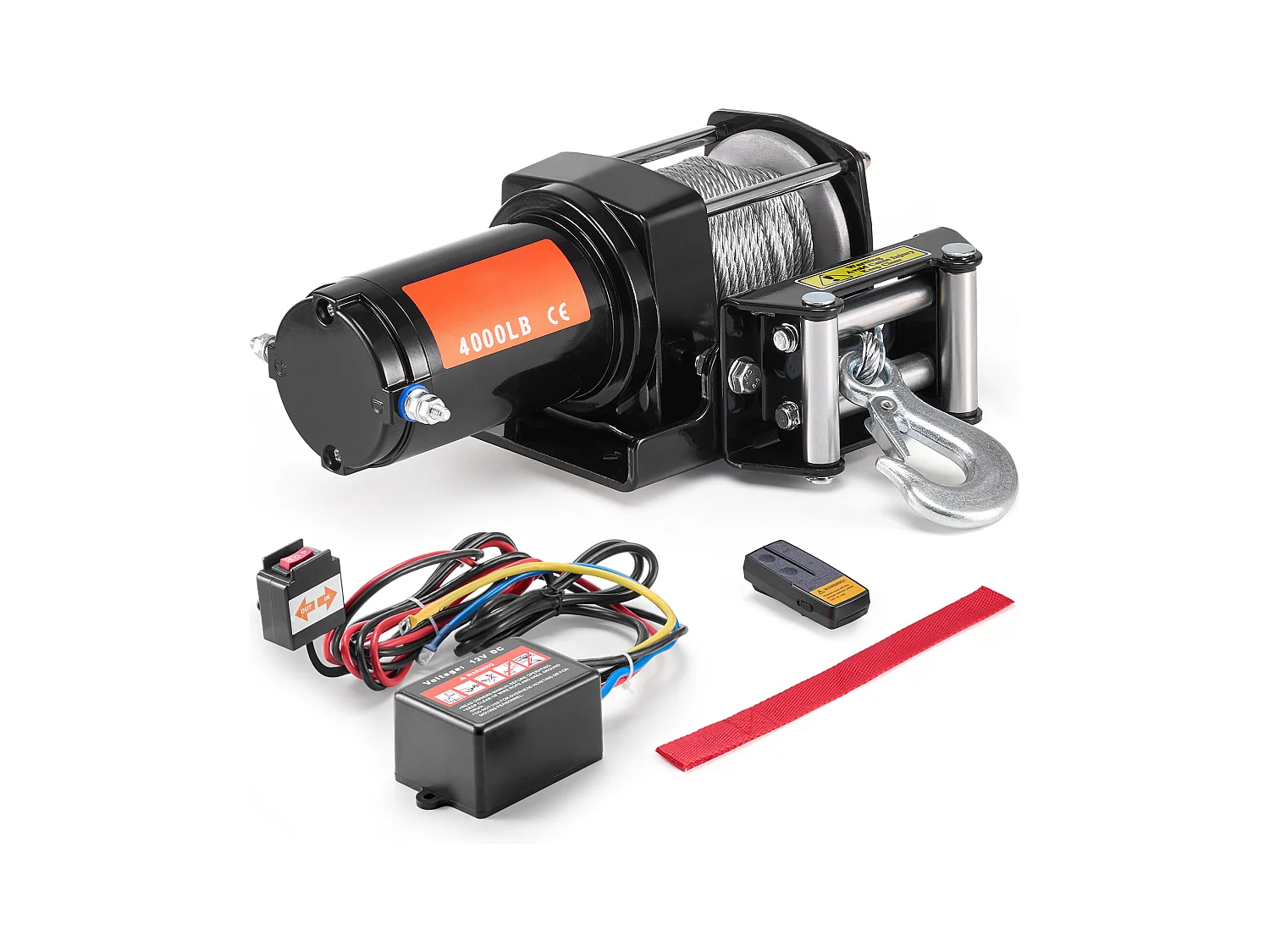 Treuil Électrique SucceBuy 1814 kg, 12 V CC, pour VTT/UTV, avec Câble en Acier à 7 Brins 0,5 x 1188,7 cm, Étanchéité IP55