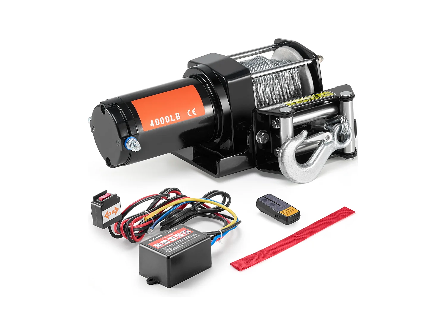 Treuil Électrique SucceBuy 1814 kg, 12 V CC, pour VTT/UTV, avec Câble en Acier à 7 Brins 0,5 x 1188,7 cm, Étanchéité IP55