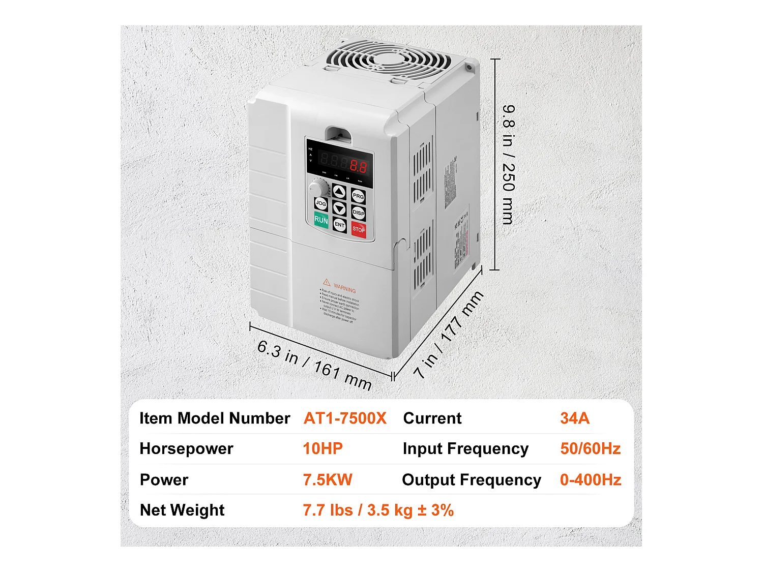 Variateur de Fréquence SucceBuy pour Contrôle de Vitesse de Moteur Triphasé VFD 7,5 kW 10 CV 34 A
