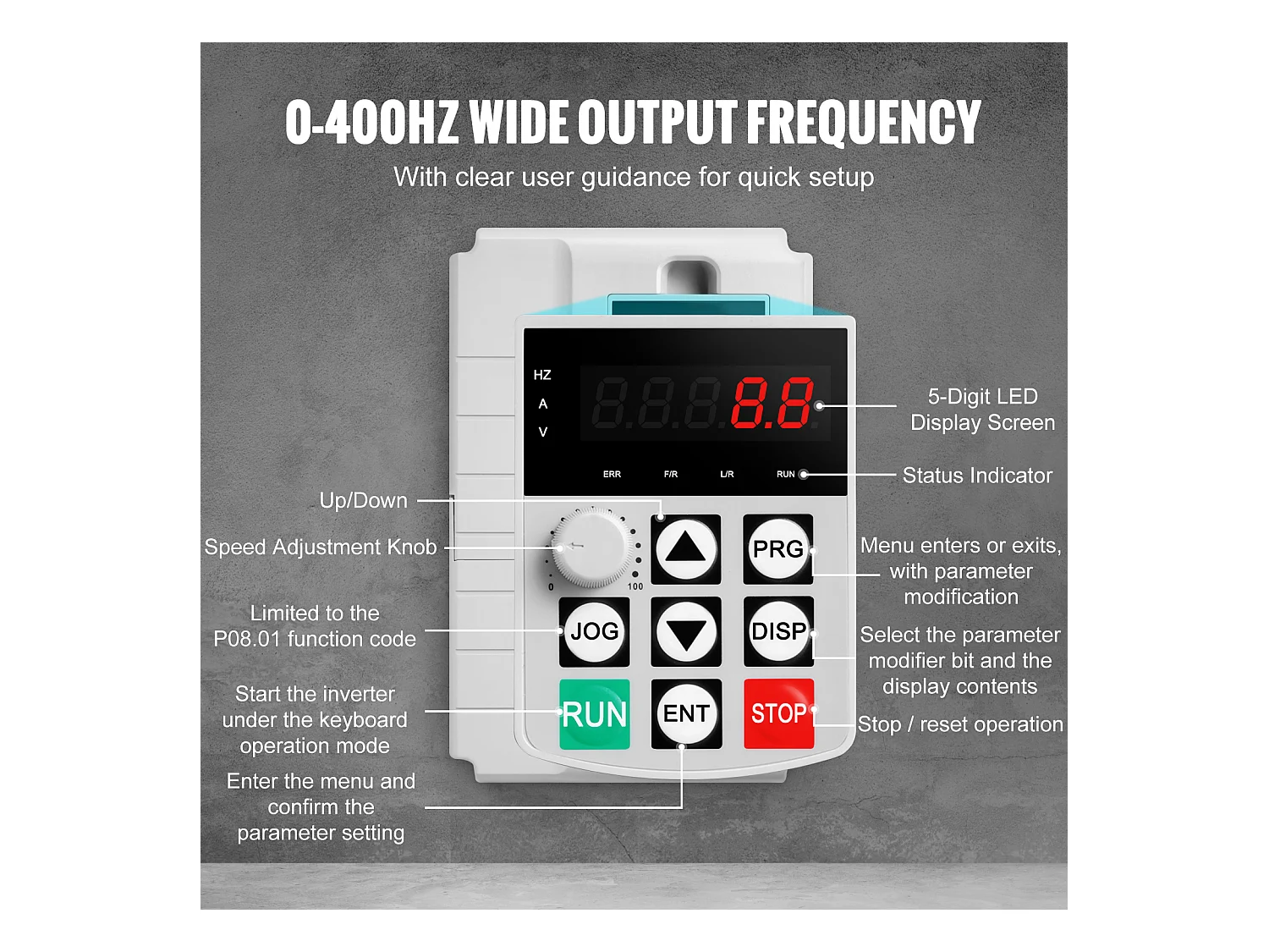 Variateur de Fréquence SucceBuy pour Contrôle de Vitesse de Moteur Triphasé VFD 7,5 kW 10 CV 34 A