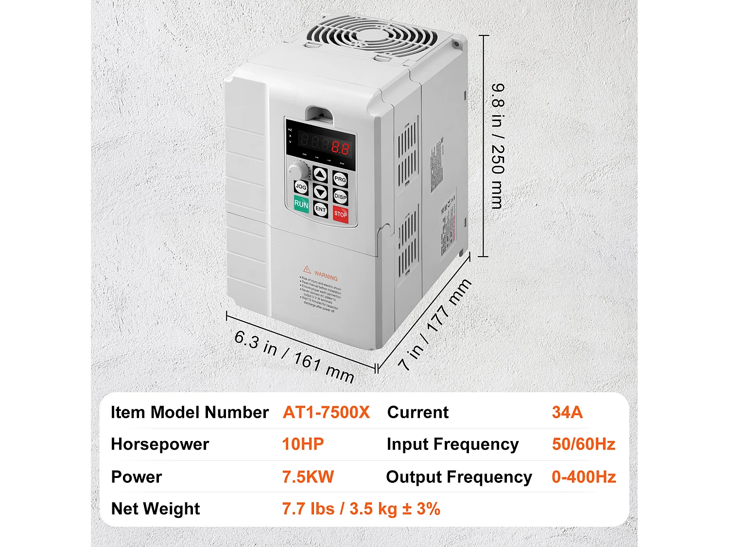 Variateur de Fréquence SucceBuy pour Contrôle de Vitesse de Moteur Triphasé VFD 7,5 kW 10 CV 34 A