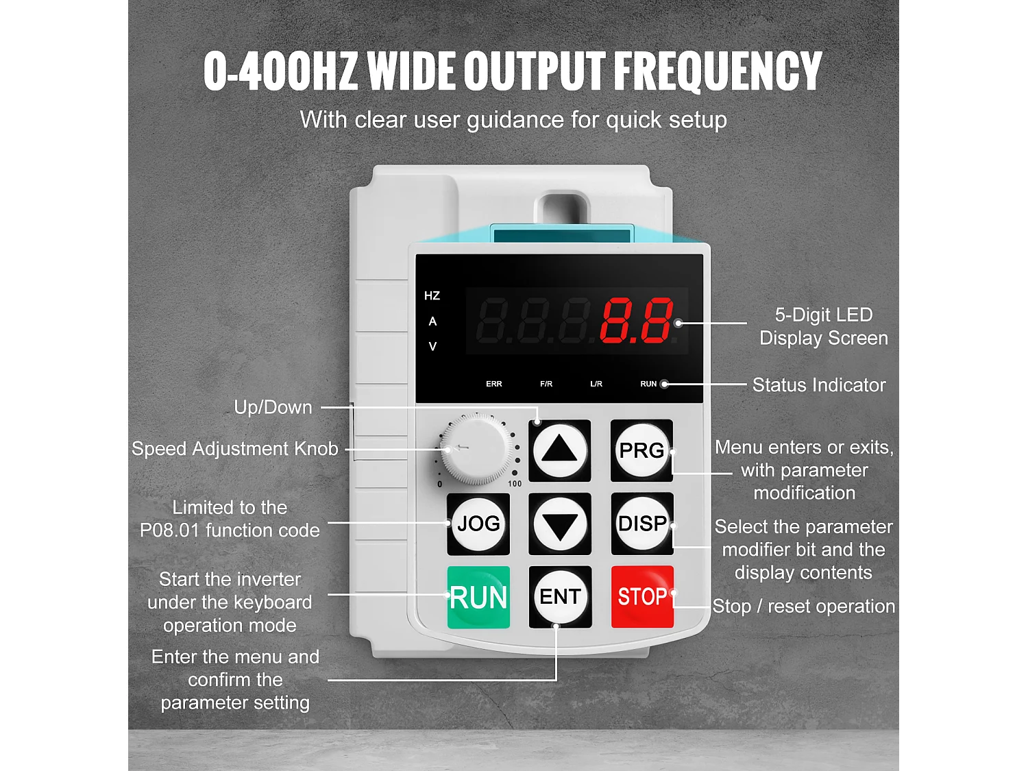 Variateur de Fréquence SucceBuy pour Contrôle de Vitesse de Moteur Triphasé VFD 7,5 kW 10 CV 34 A