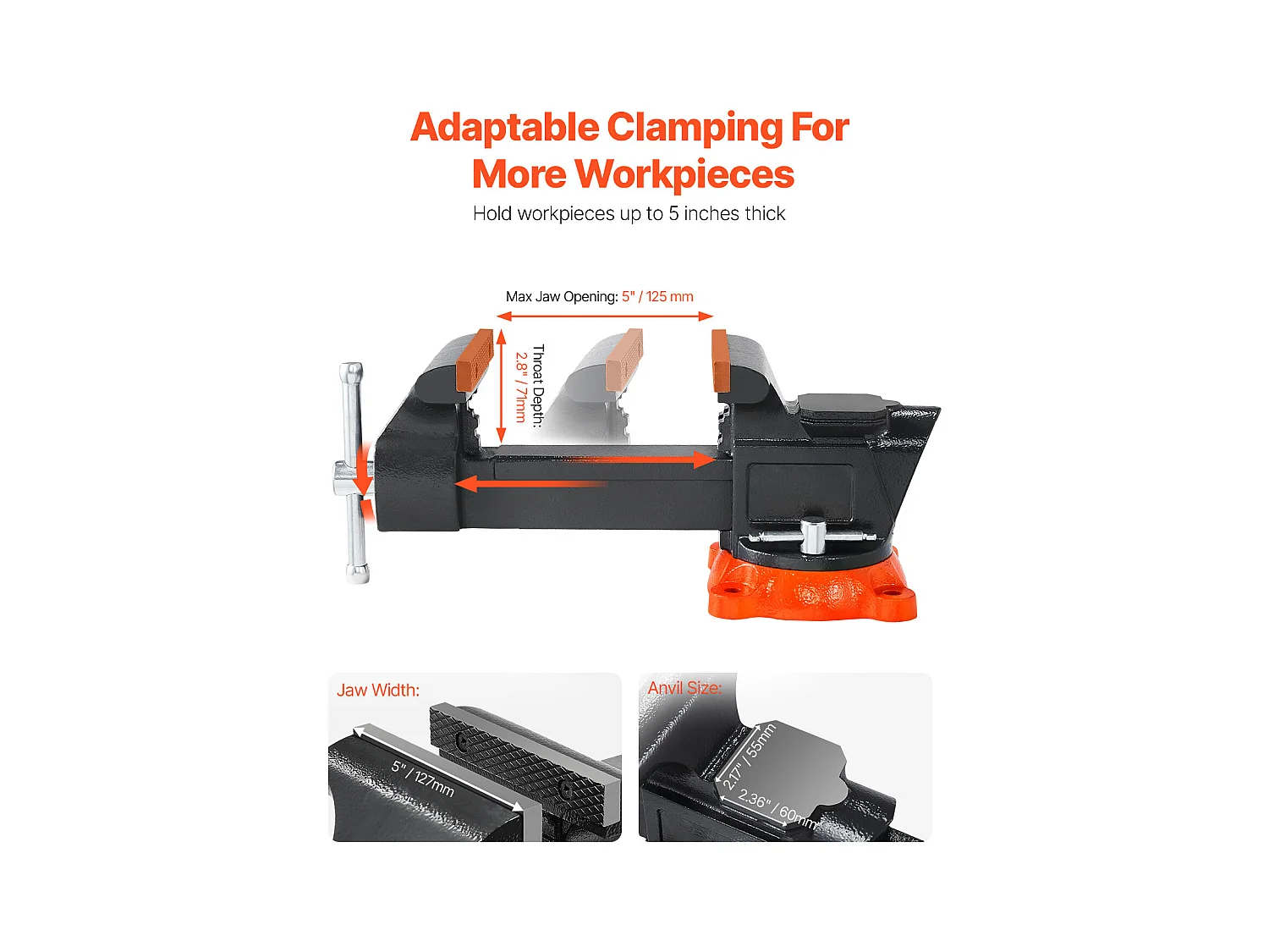 Étau d'Établi SucceBuy 12,7 cm, Étau Atelier Fonte Ductile, avec Base Pivotante Verrouillable, pour Serrage de Tuyaux Ronds