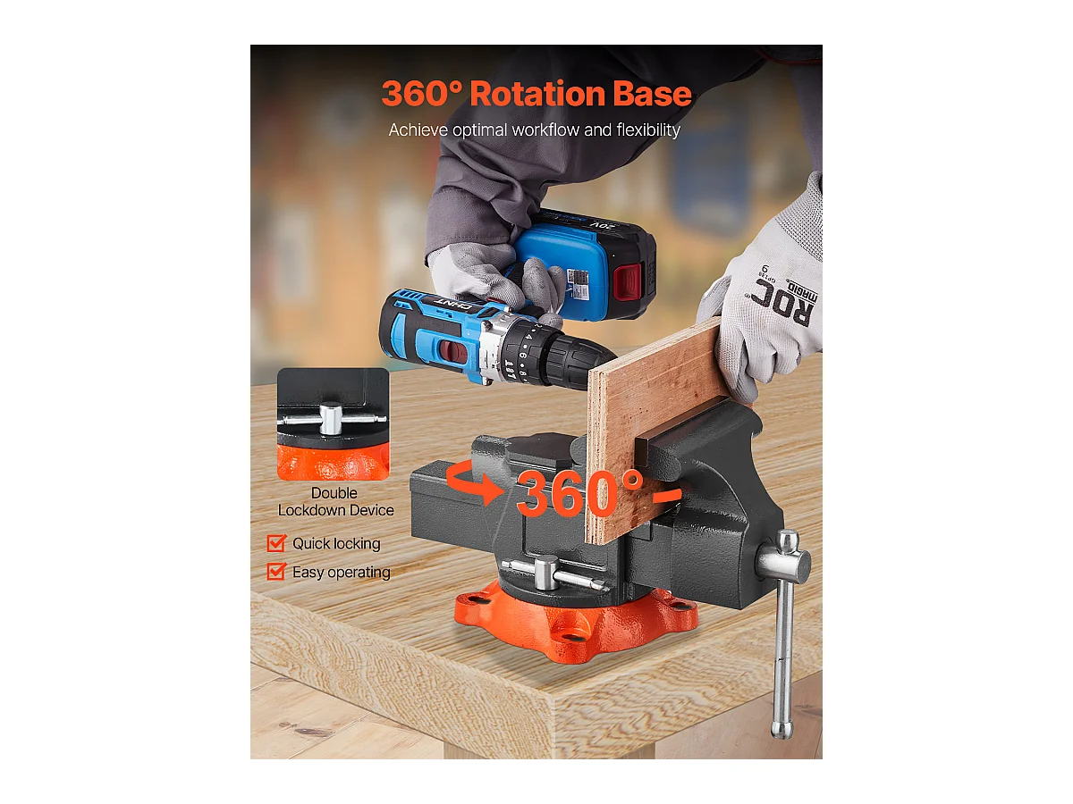 Étau d'Établi SucceBuy 12,7 cm, Étau Atelier Fonte Ductile, avec Base Pivotante Verrouillable, pour Serrage de Tuyaux Ronds