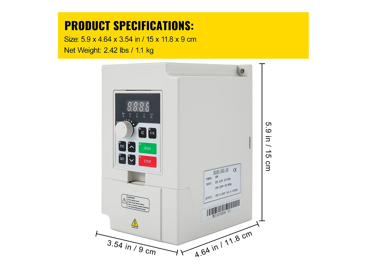 Variateur de Fréquence SucceBuy 3 kW, 4 HP Inverseur Volume d'Air Élevé, Régulateur pour Moteur Machine Contrôle de Vitesse