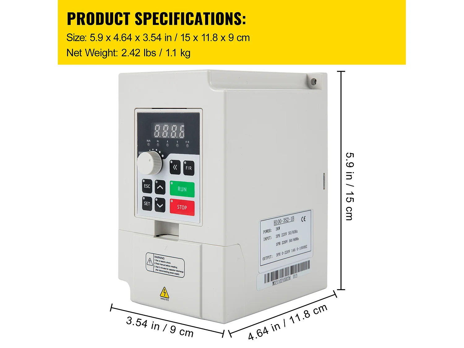 Frequentievariëtor SucceBuy 3 kW, 4 PK Omvormer Hoog Luchtvolume, Regelaar voor Motor Machine Snelheidsbesturing