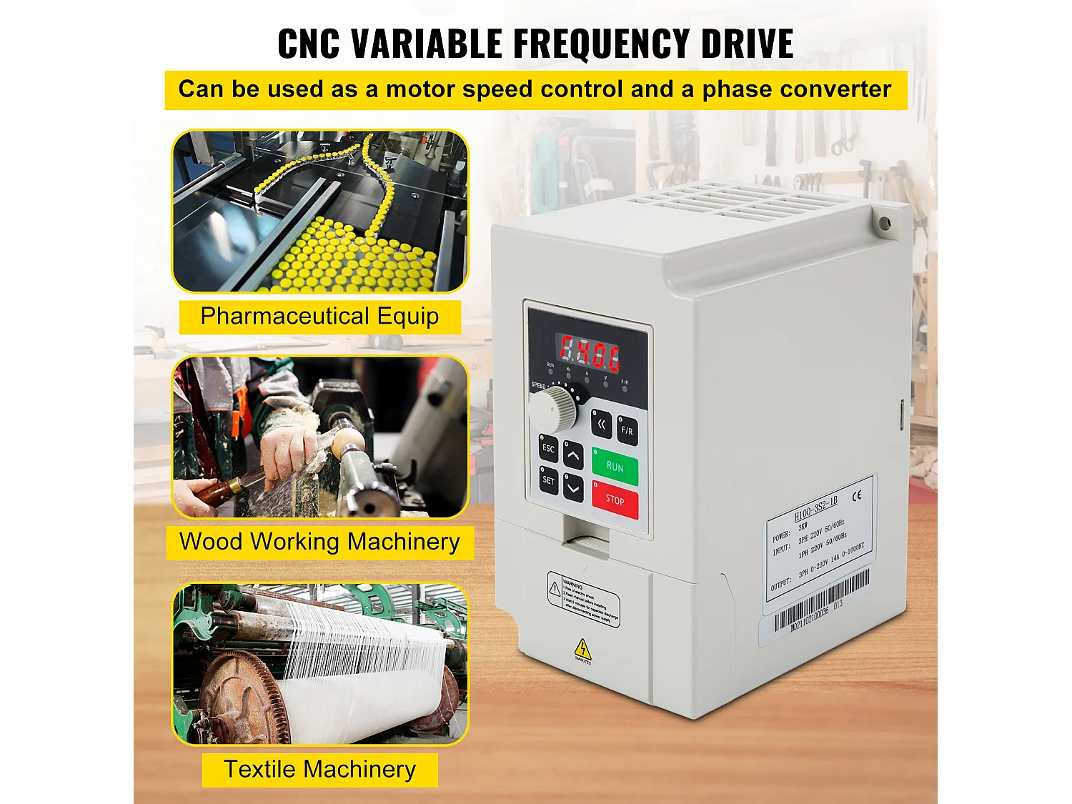 Frequentievariëtor SucceBuy 3 kW, 4 PK Omvormer Hoog Luchtvolume, Regelaar voor Motor Machine Snelheidsbesturing
