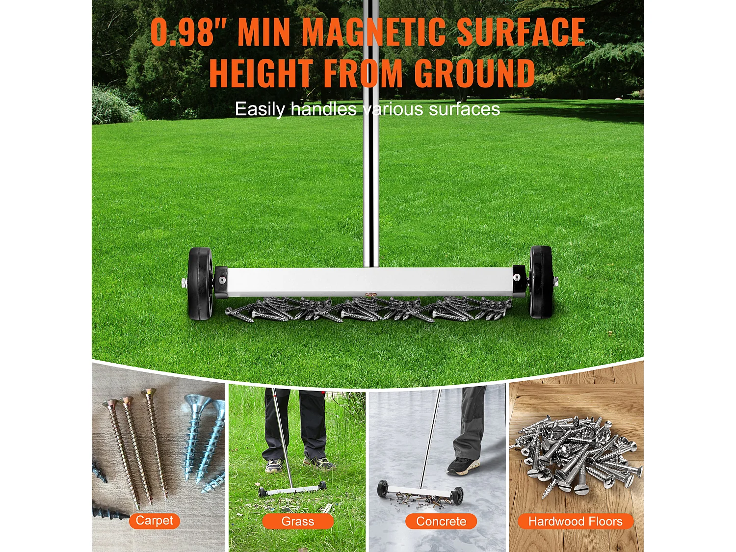 Magnetkehrmaschine, SucceBuy 38 cm Magnetbesen mit Rädern, Teleskop-Aufnahmewerkzeug