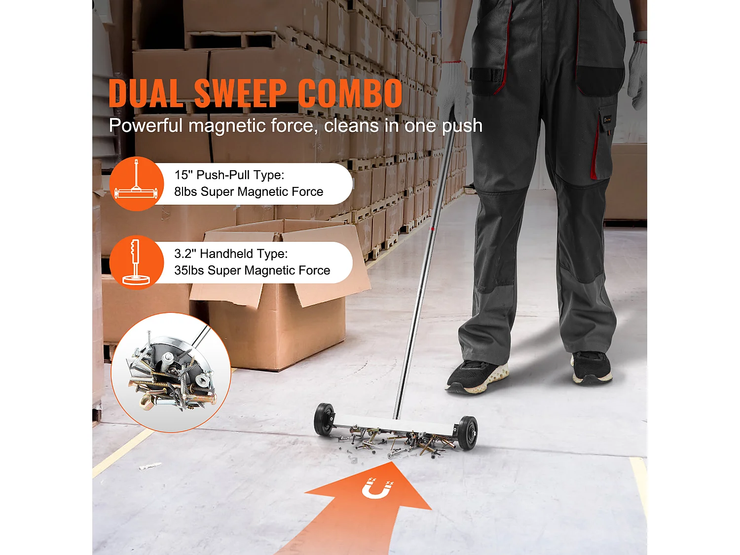 Balayeuse Magnétique, SucceBuy Balai Magnétique de 38 cm avec Roues, Outil de Ramassage Télescopique