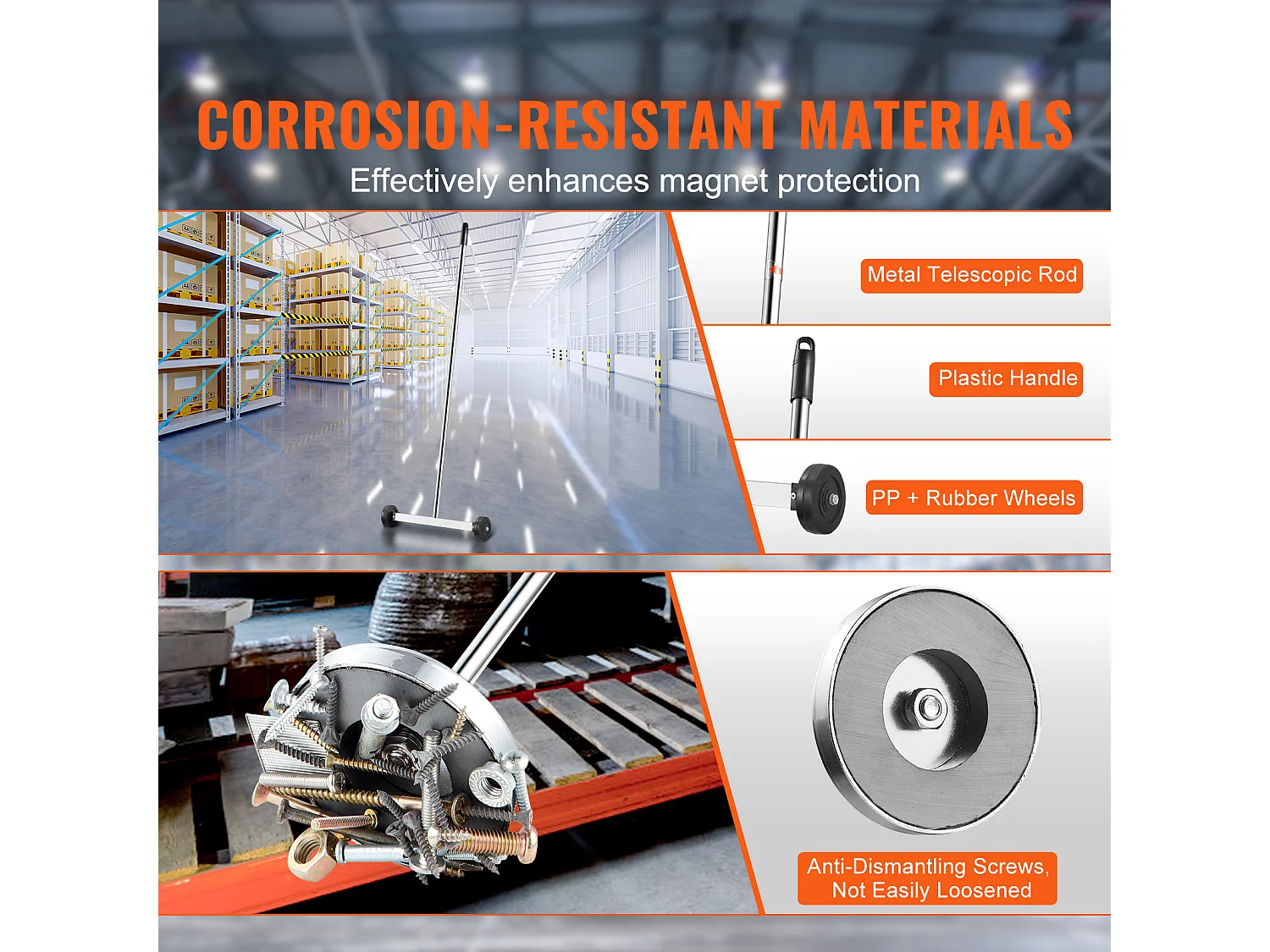 Balayeuse Magnétique, SucceBuy Balai Magnétique de 38 cm avec Roues, Outil de Ramassage Télescopique