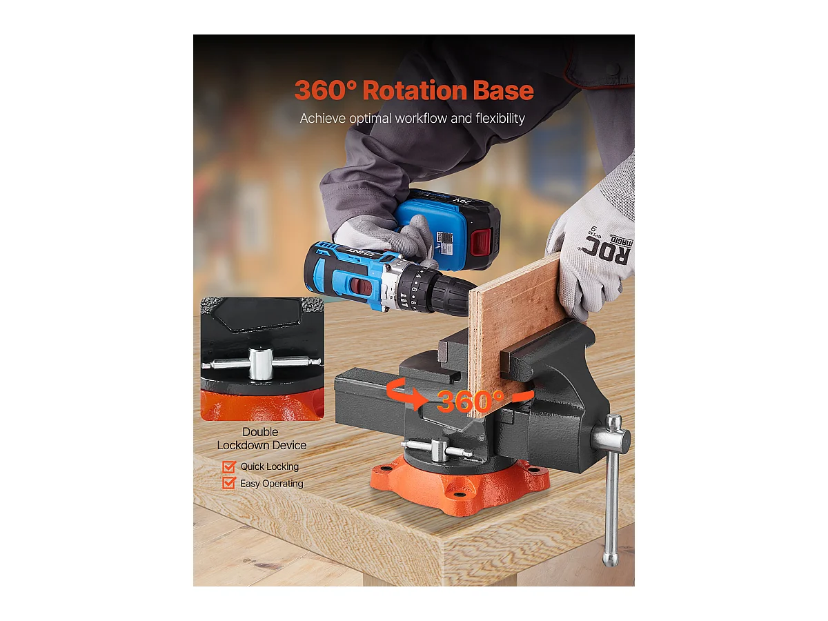 Klamra Stół SucceBuy 13,97 cm z Trudnej Stopu Duktylnej z Obrotową Podstawą Zablokowaną