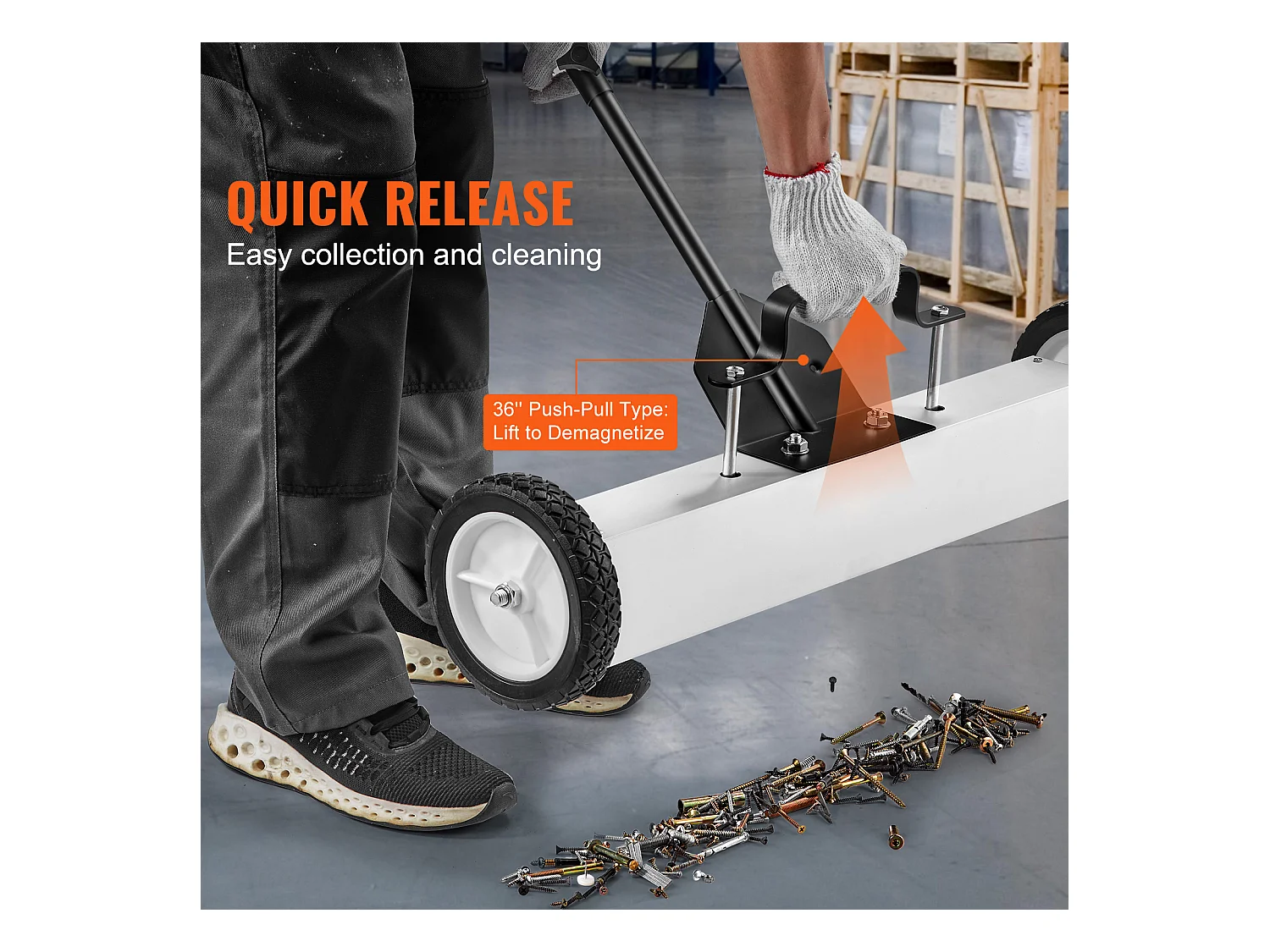 Balayeuse Magnétique, SucceBuy Balai Magnétique de 61 cm avec Roues, Outil de Ramassage Télescopique