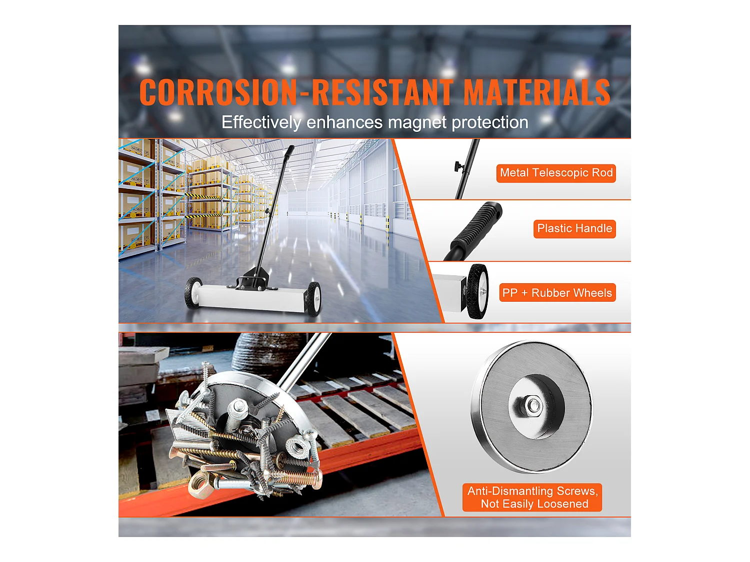 Balayeuse Magnétique, SucceBuy Balai Magnétique de 61 cm avec Roues, Outil de Ramassage Télescopique