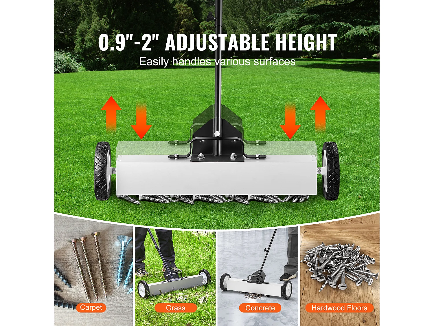 Balayeuse Magnétique, SucceBuy Balai Magnétique de 61 cm avec Roues, Outil de Ramassage Télescopique