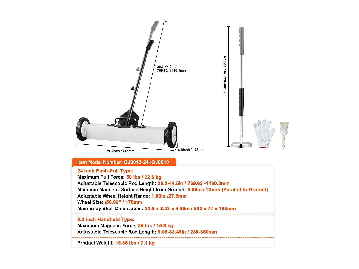 Balayeuse Magnétique, SucceBuy Balai Magnétique de 61 cm avec Roues, Outil de Ramassage Télescopique