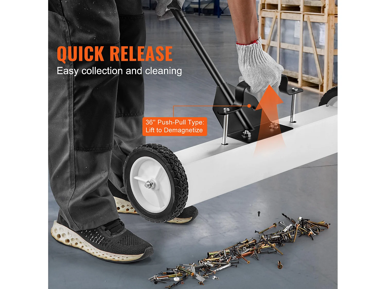 Balayeuse Magnétique, SucceBuy Balai Magnétique de 61 cm avec Roues, Outil de Ramassage Télescopique