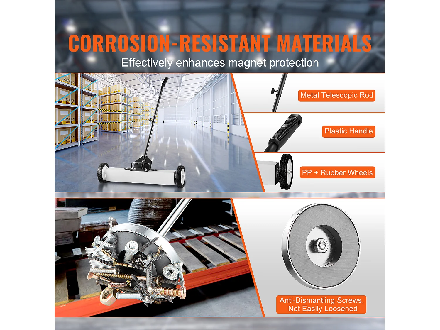 Balayeuse Magnétique, SucceBuy Balai Magnétique de 61 cm avec Roues, Outil de Ramassage Télescopique
