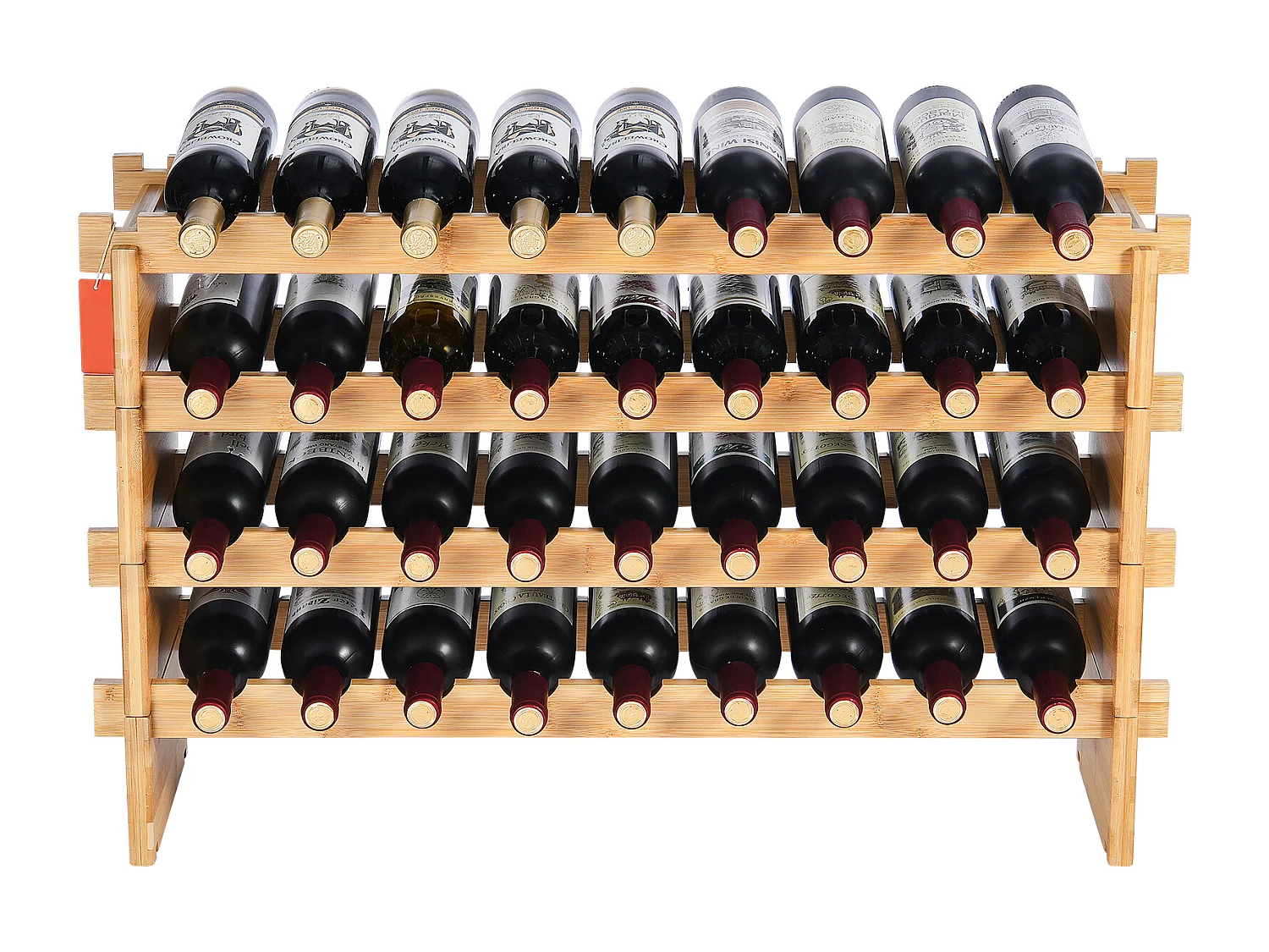 Wijnrek, SucceBuy 4-laags Stapelbaar Wijnrek voor 36 Flessen, Natuurlijk Bamboehouten Plankje