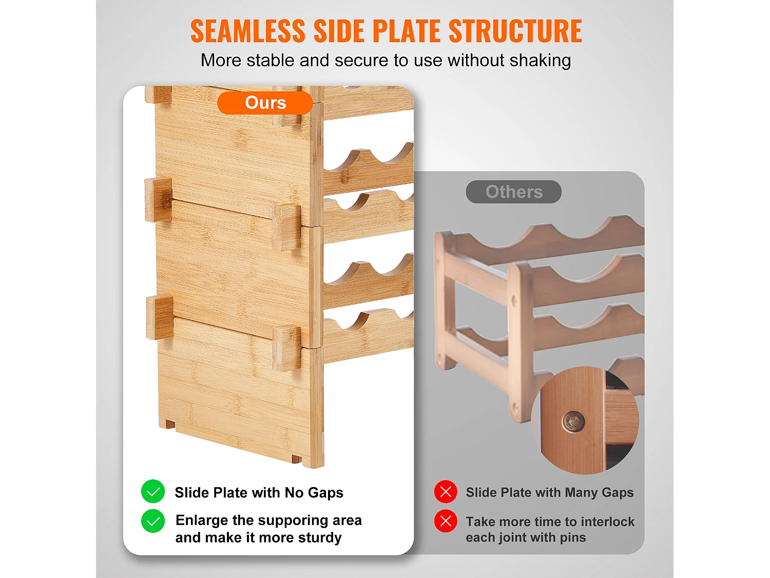 Wijnrek, SucceBuy 4-laags Stapelbaar Wijnrek voor 36 Flessen, Natuurlijk Bamboehouten Plankje