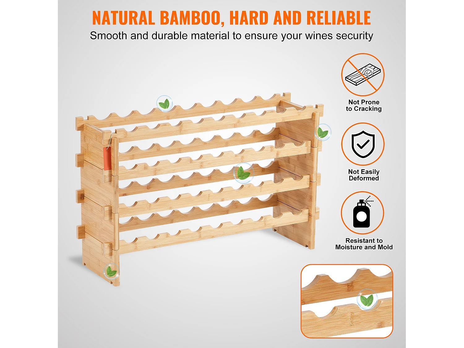Wijnrek, SucceBuy 4-laags Stapelbaar Wijnrek voor 36 Flessen, Natuurlijk Bamboehouten Plankje