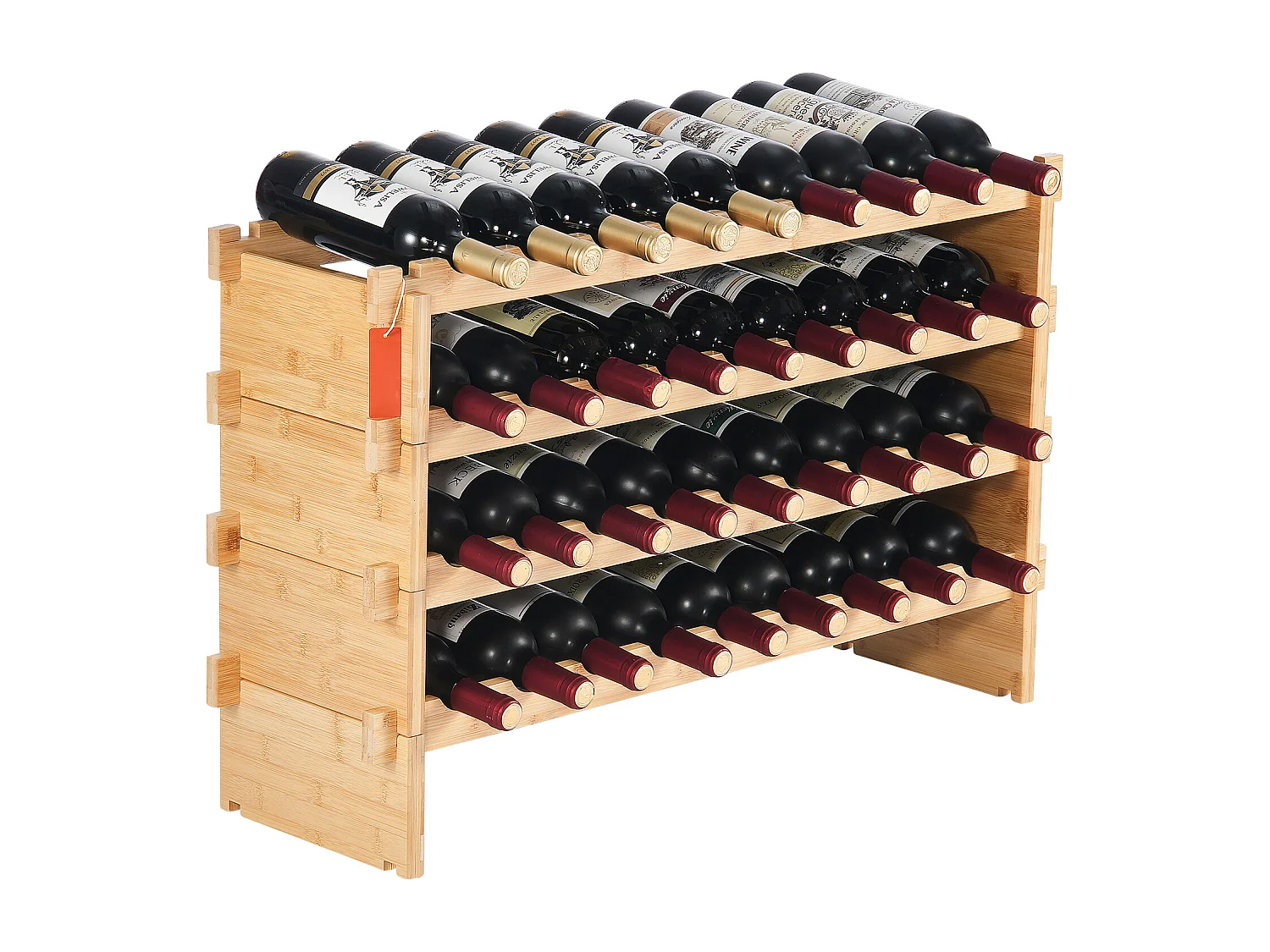 Wijnrek, SucceBuy 4-laags Stapelbaar Wijnrek voor 36 Flessen, Natuurlijk Bamboehouten Plankje