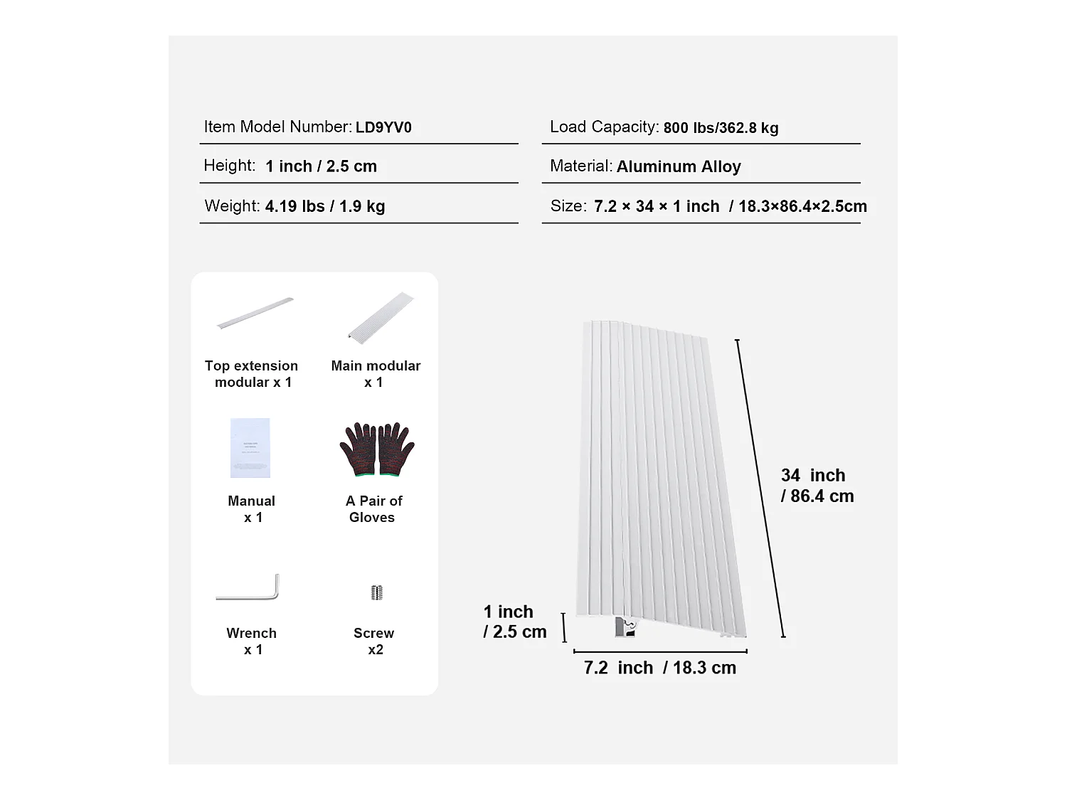 Rampe de Seuil en Aluminium SucceBuy, Élévation de 2.5cm, 363kg, pour Fauteuils Roulants, Scooters