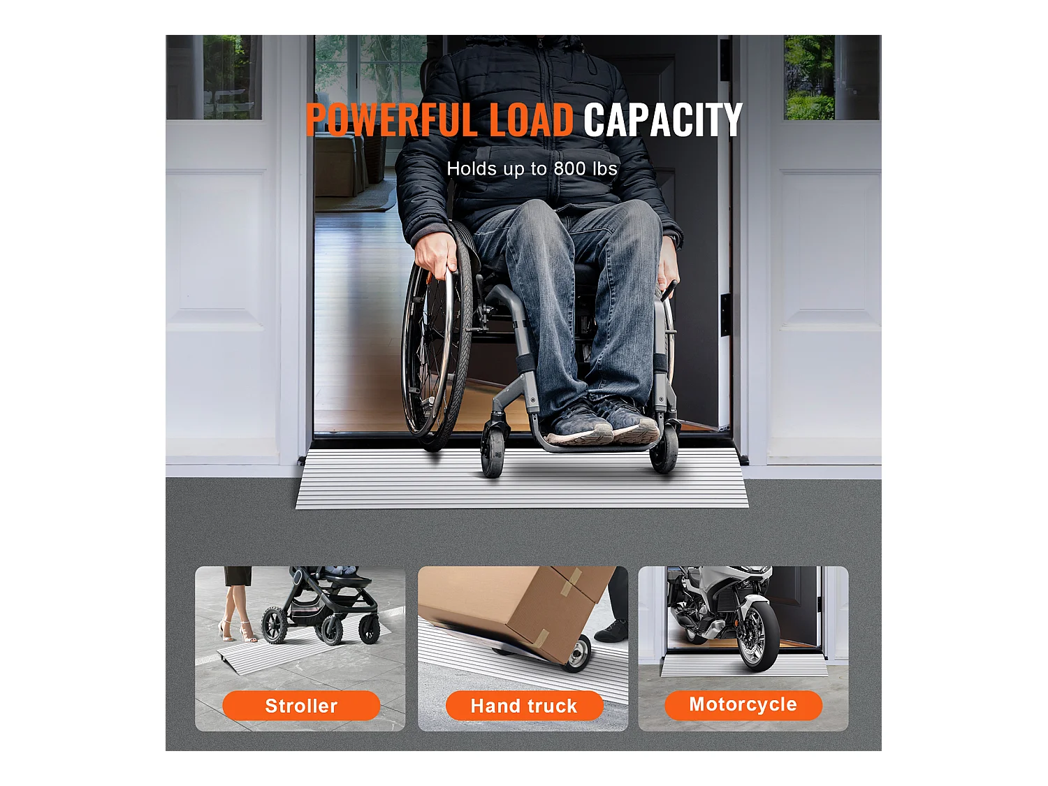Rampe de Seuil en Aluminium SucceBuy, Élévation de 2.5cm, 363kg, pour Fauteuils Roulants, Scooters