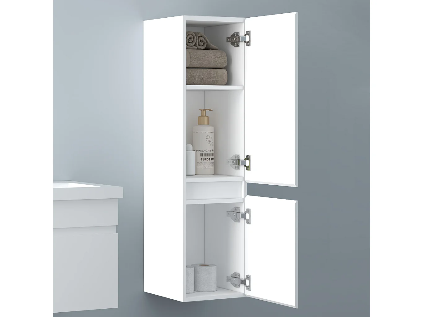 AICA Badhochschrank hängend - 2 Türen - 30 x 30 x 110 cm - Hochglanz weiß