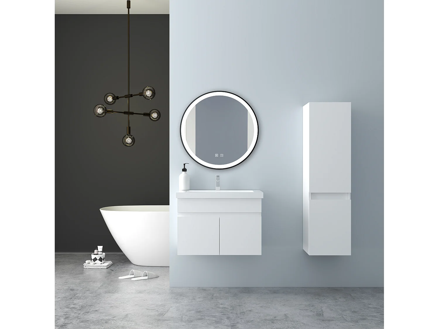 AICA Badhochschrank hängend - 2 Türen - 30 x 30 x 110 cm - Hochglanz weiß