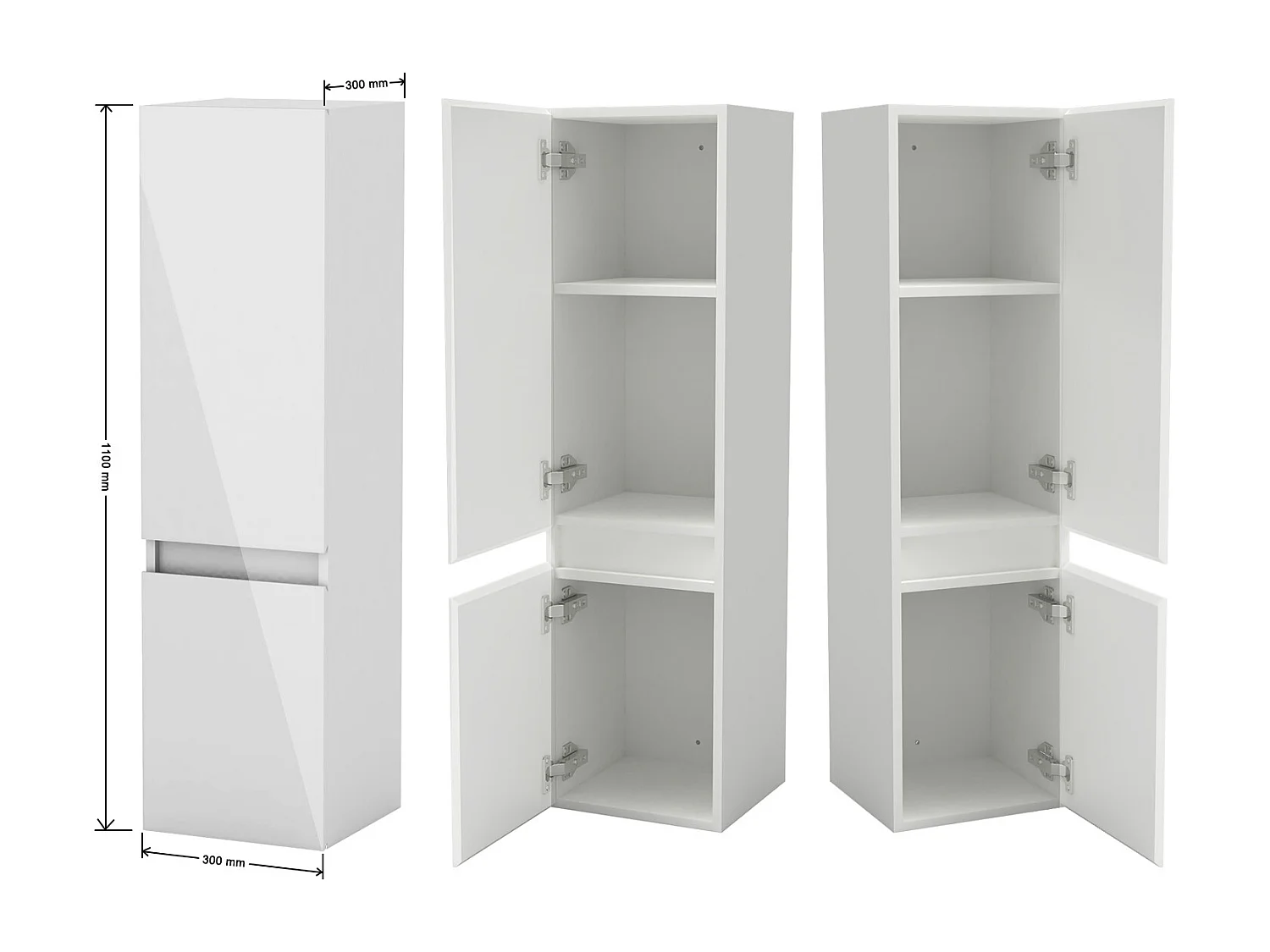 AICA Badhochschrank hängend - 2 Türen - 30 x 30 x 110 cm - Hochglanz weiß