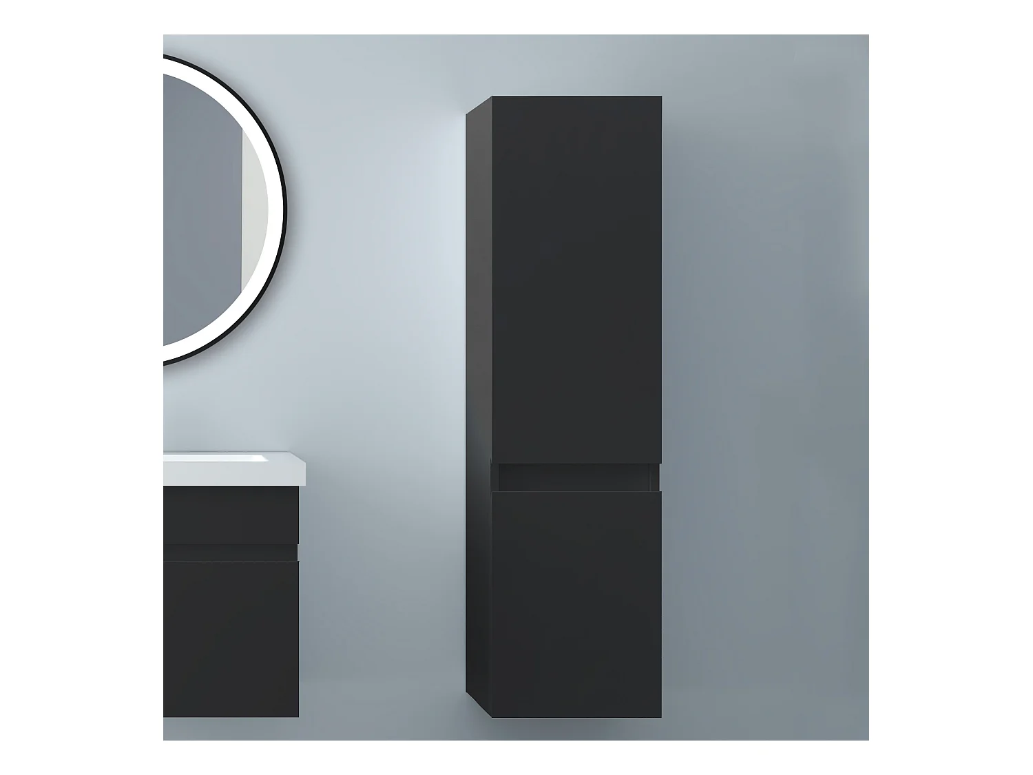 AICA Badhochschrank hängend - 2 Türen - 30 x 30 x 110 cm - Hochglanz Schwarz