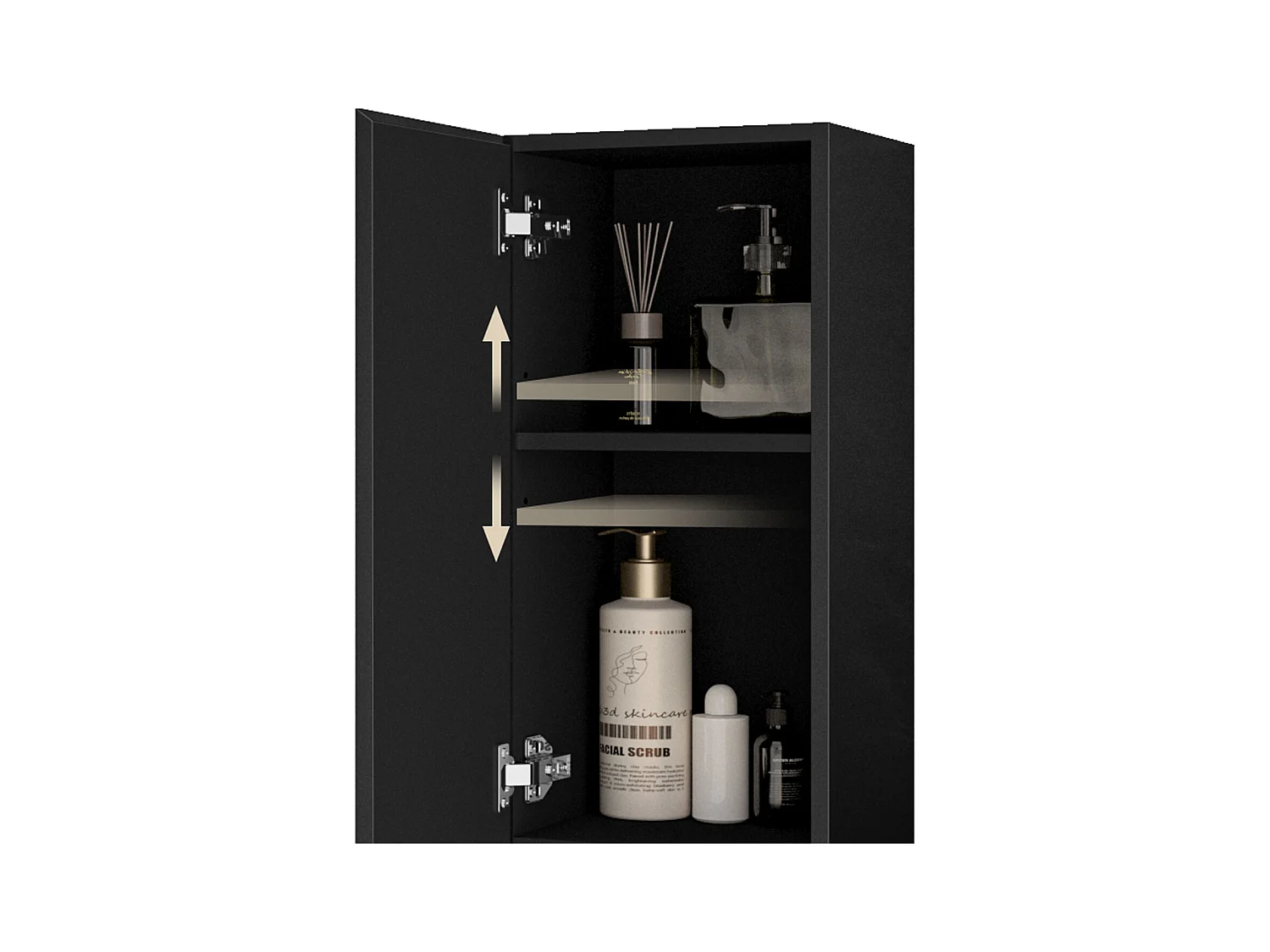 AICA Badhochschrank hängend - 2 Türen - 30 x 30 x 110 cm - Hochglanz Schwarz