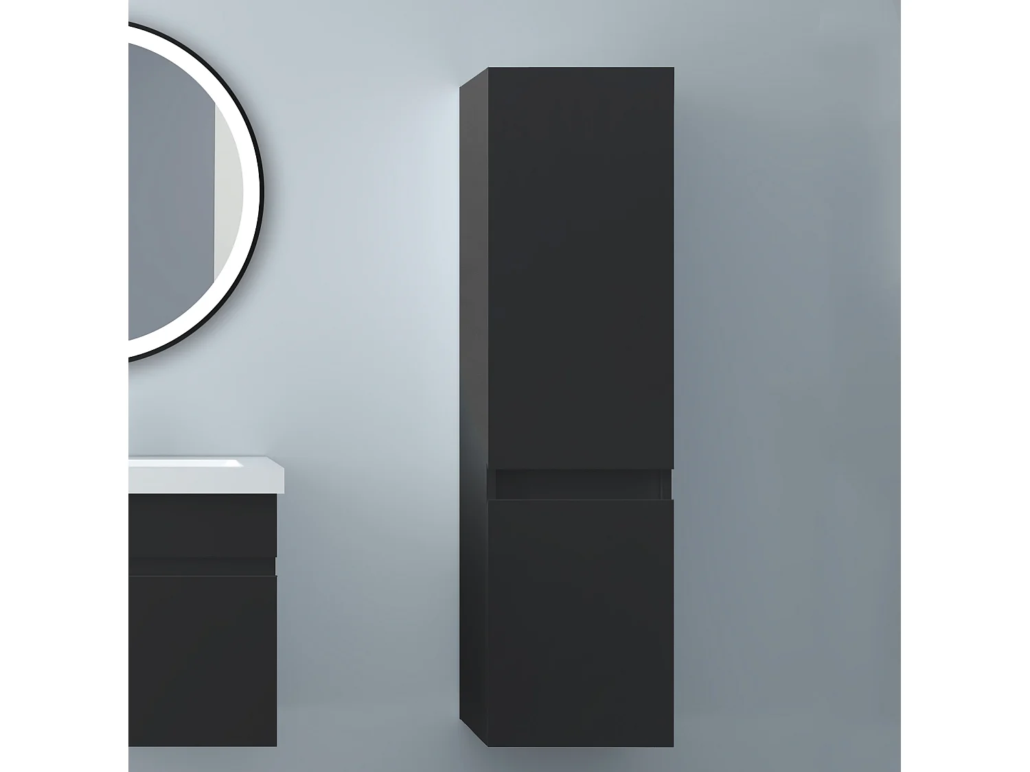 AICA Badhochschrank hängend - 2 Türen - 30 x 30 x 110 cm - Hochglanz Schwarz