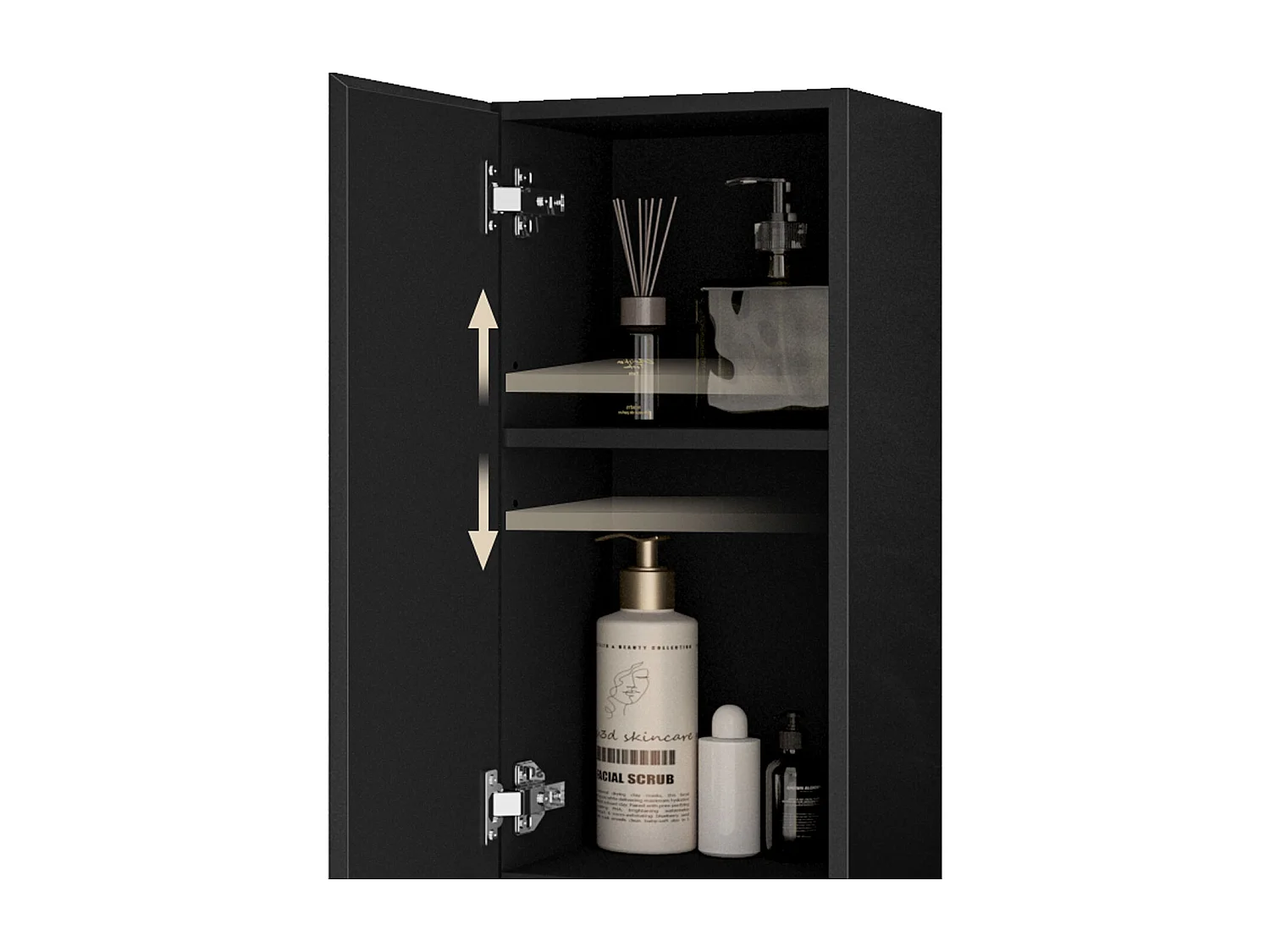 AICA Badhochschrank hängend - 2 Türen - 30 x 30 x 110 cm - Hochglanz Schwarz