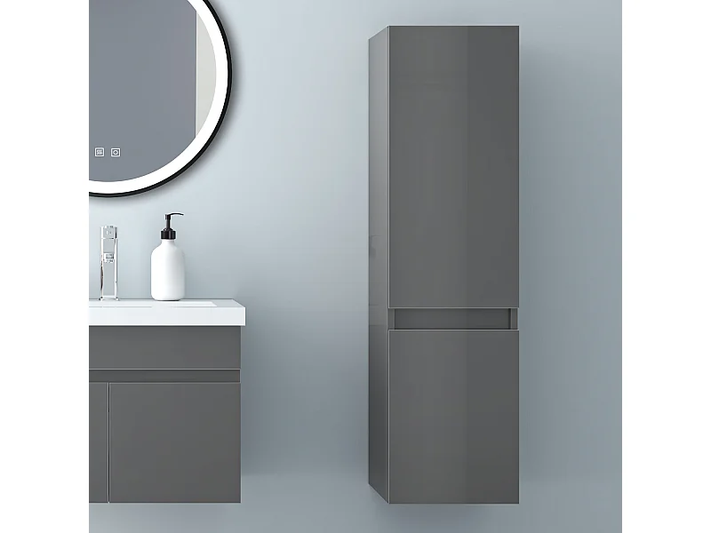 AICA Badhochschrank hängend - 2 Türen - 30 x 30 x 110 cm - Hochglanz Dunkelgrau