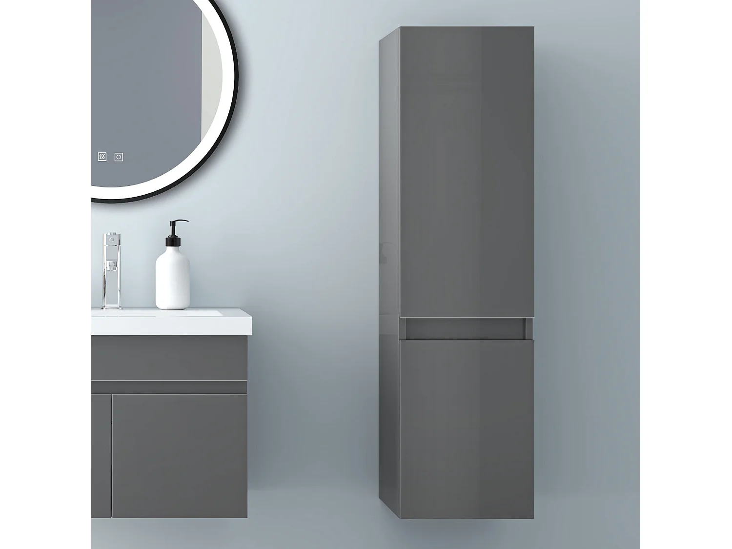 AICA Badhochschrank hängend - 2 Türen - 30 x 30 x 110 cm - Hochglanz Dunkelgrau