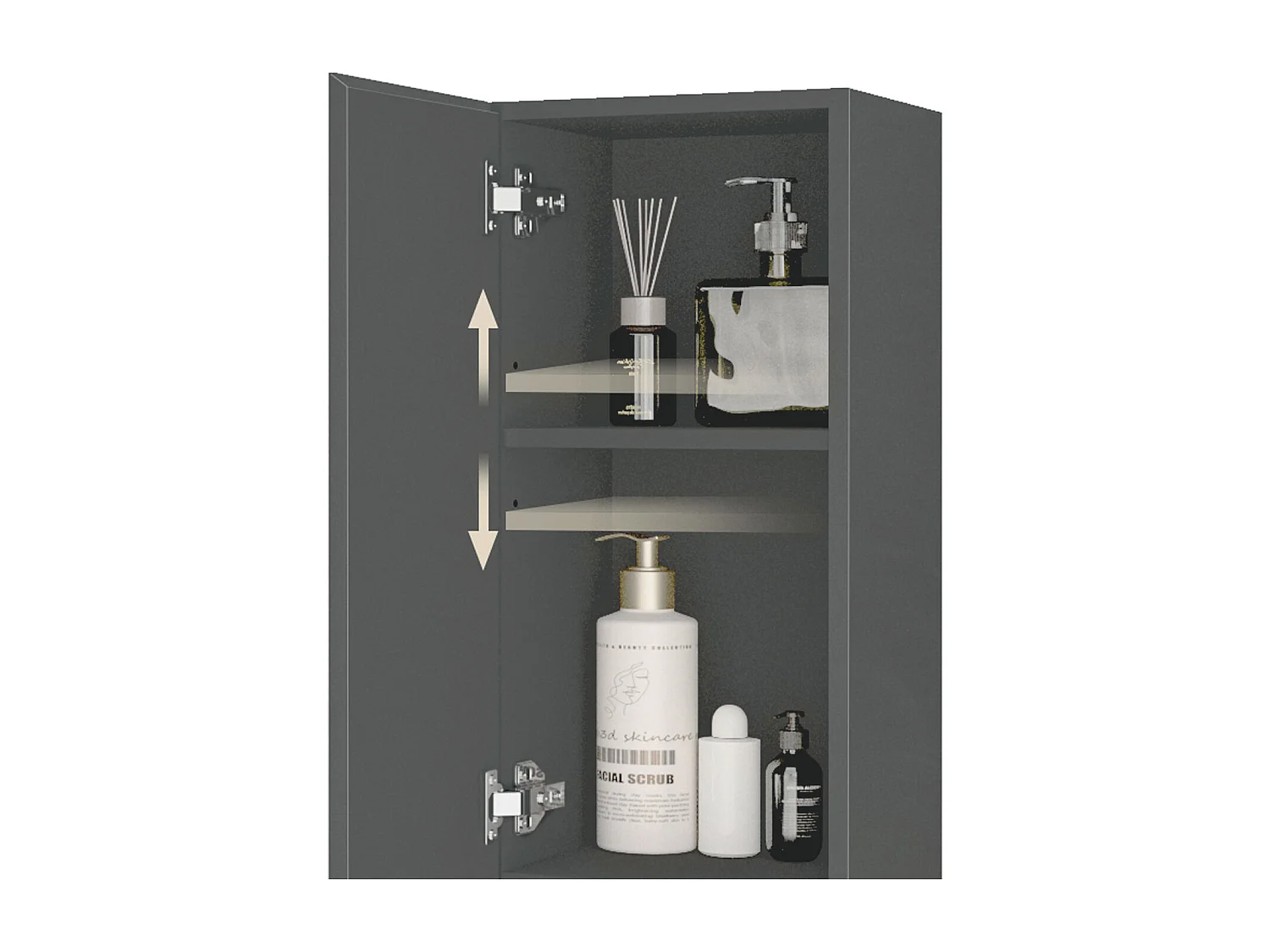 AICA Badhochschrank hängend - 2 Türen - 30 x 30 x 110 cm - Hochglanz Dunkelgrau